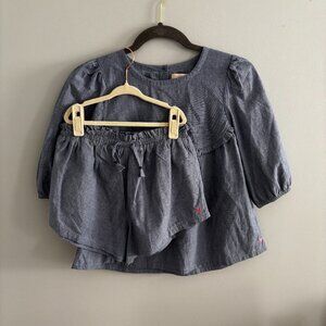 Pink Chicken Ruffle Chambray Rowan Top and Theodore Shorts Matching Set EUC 14Y